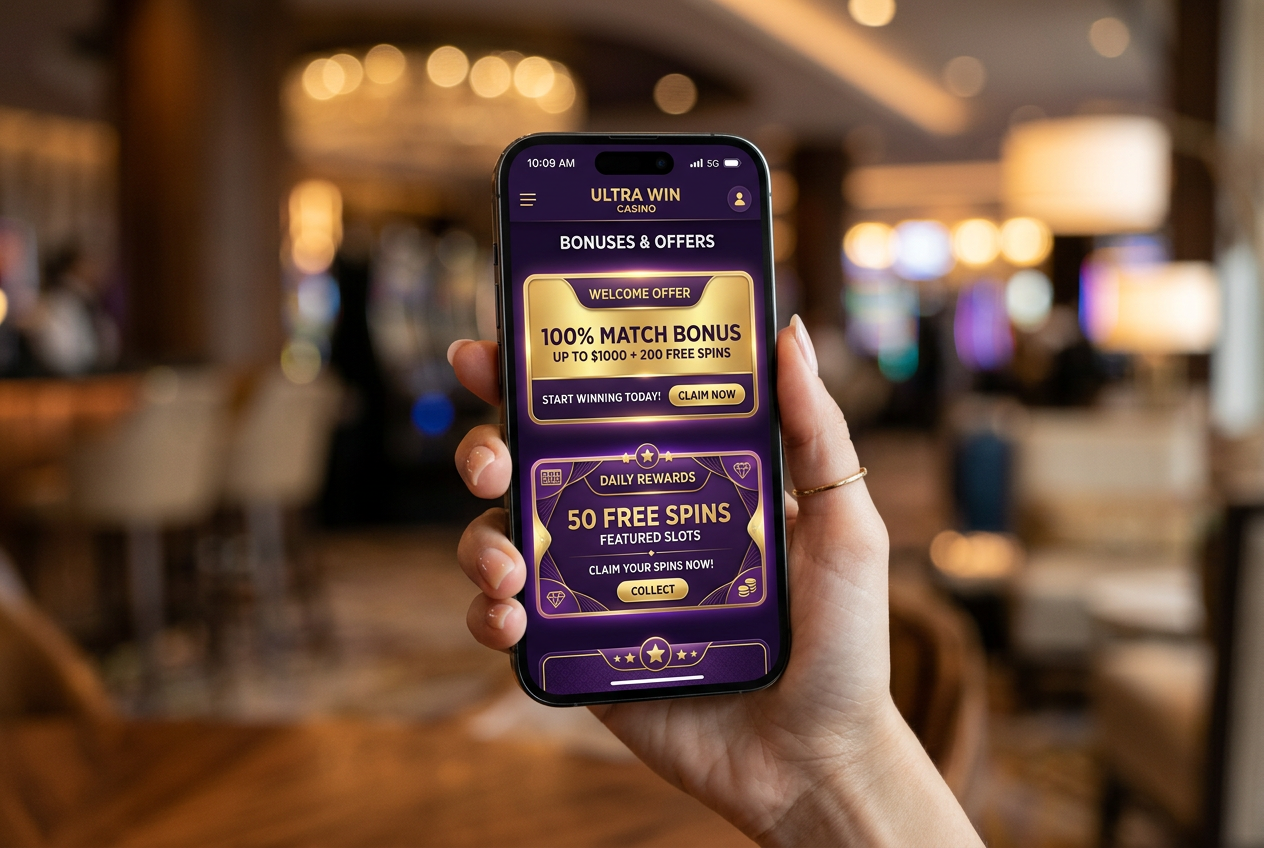 Display of casino bonus offers on a digital screen