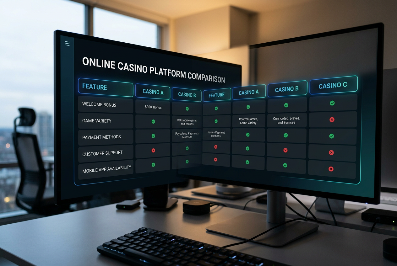 A digital interface showing comparative data between different casino brands.